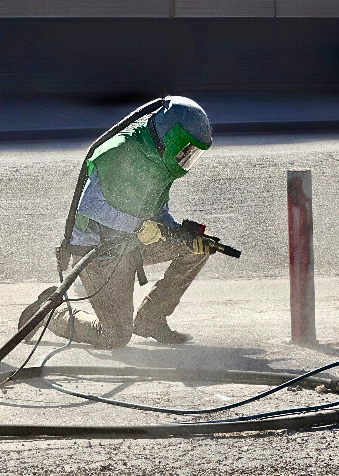 Media Blasting Steel Poles