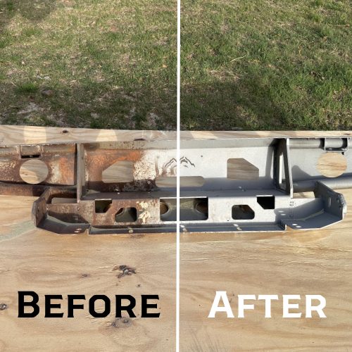 before and after blasting rusted bumper.PNG