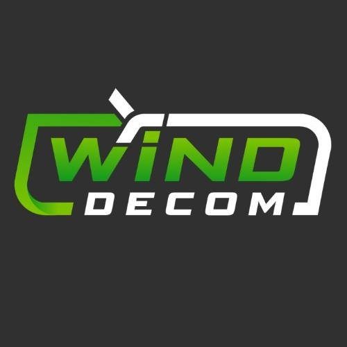 Wind Decom logo with green and white text on a black background.